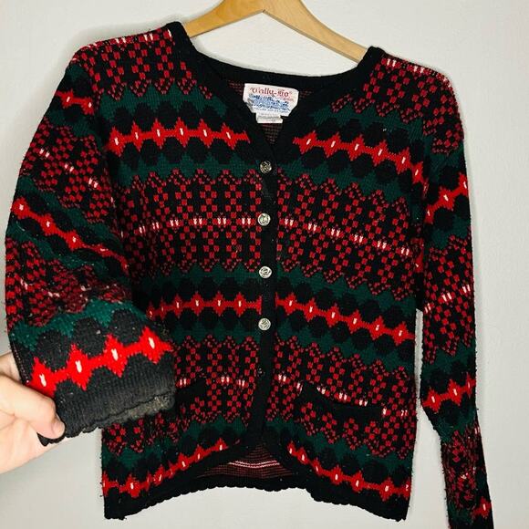 Vintage Tally Ho Christmas Red Long Sleeve Button Front Cardigan Size M - Picture 4 of 7